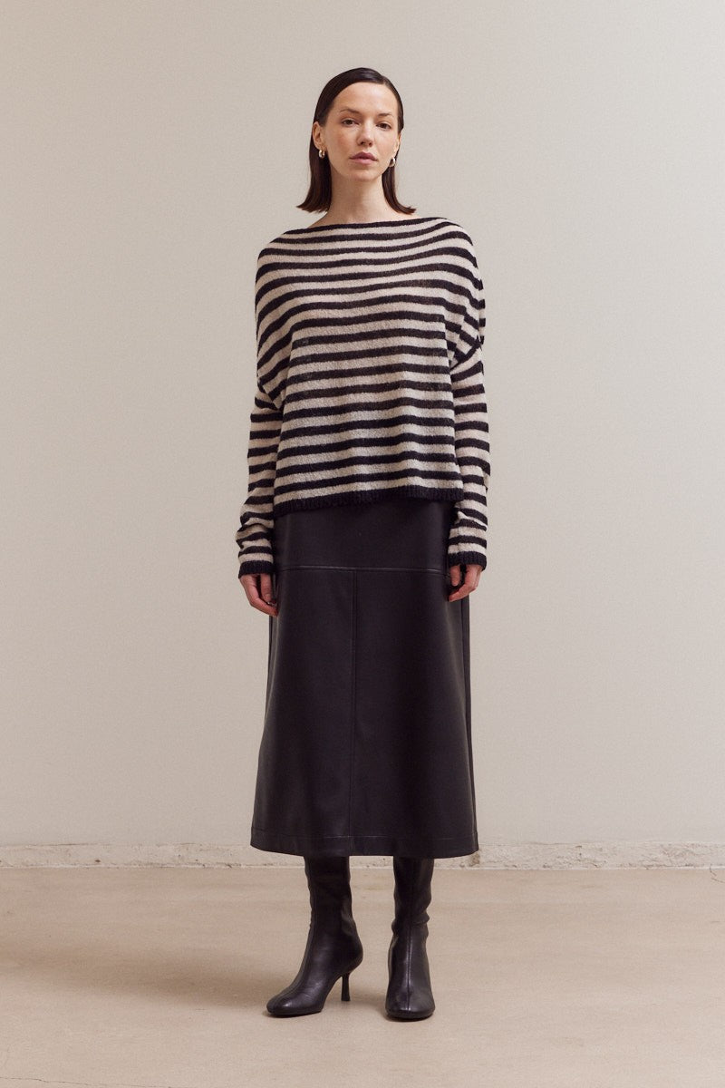 Black Stripe Off Shoulder Knit Top