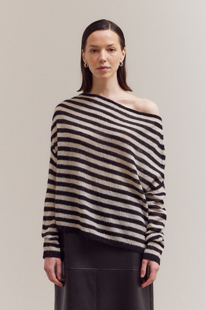 Black Stripe Off Shoulder Knit Top