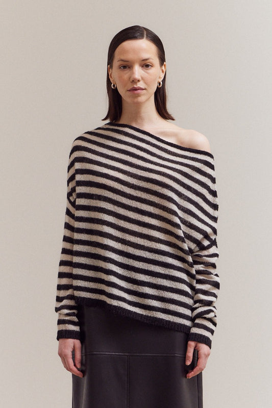 Black Stripe Off Shoulder Knit Top