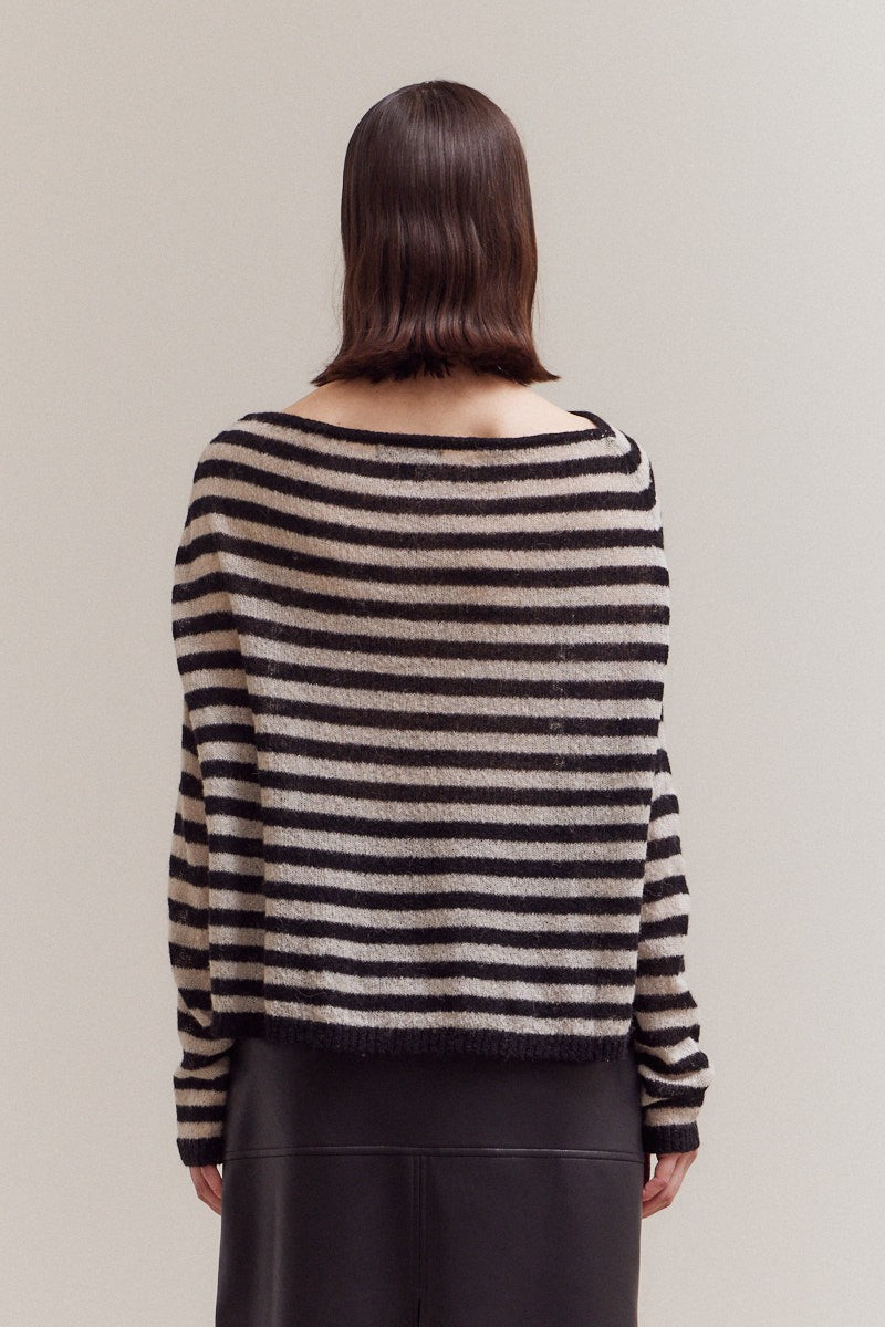 Black Stripe Off Shoulder Knit Top