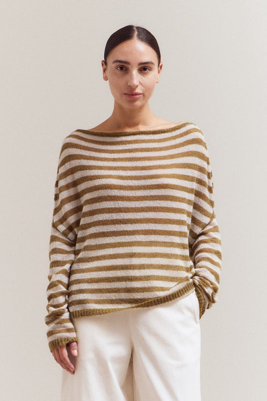 Tapenade Stripe Off Shoulder Knit Top