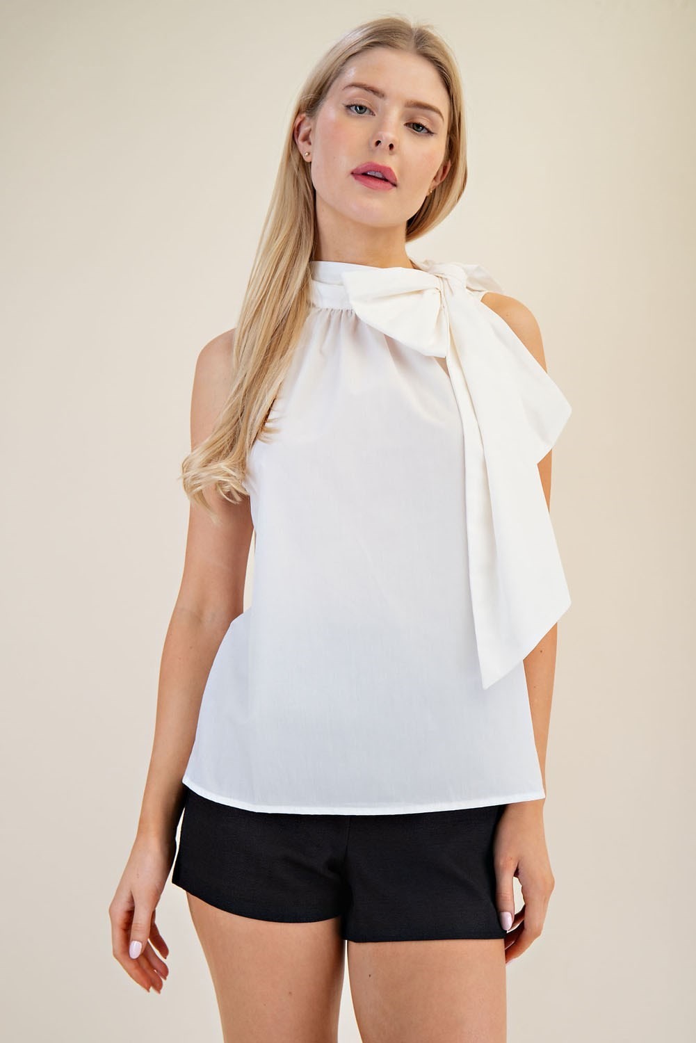 White Halter Bow Top
