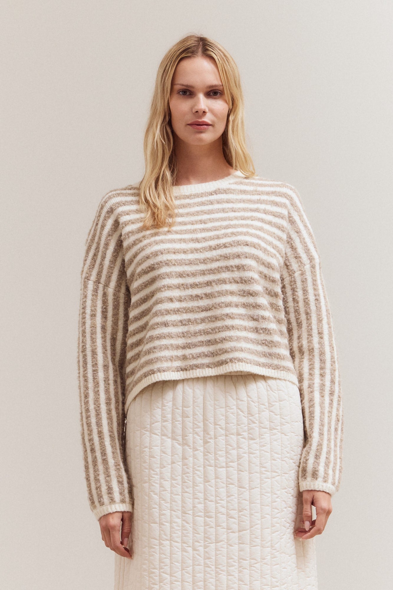 Striped Casual Knit Sweater Top - Ivory