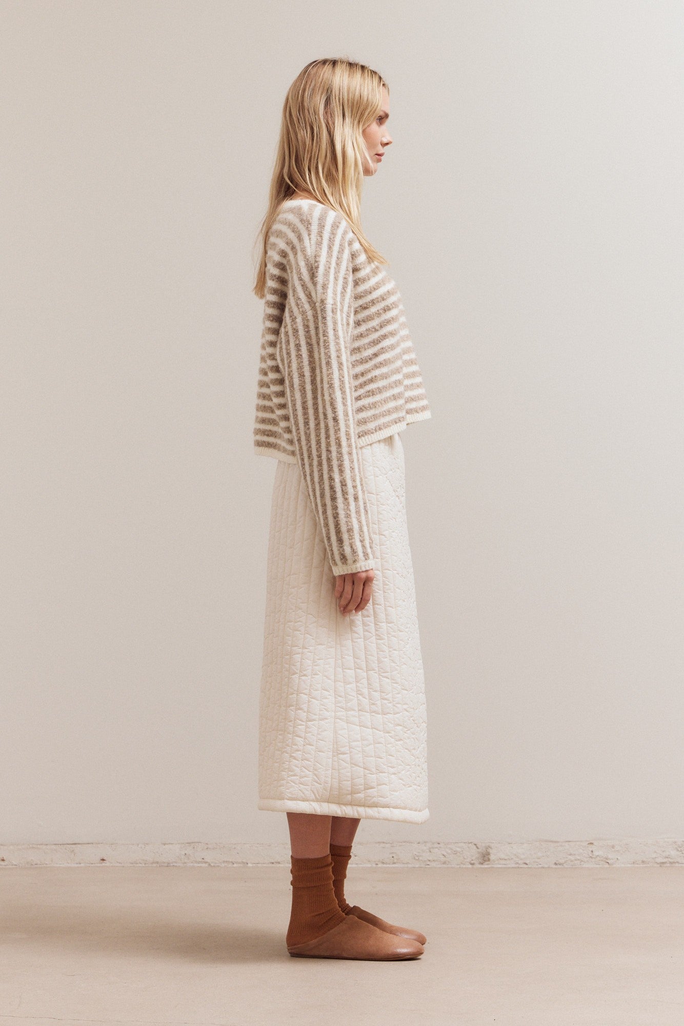 Striped Casual Knit Sweater Top - Ivory