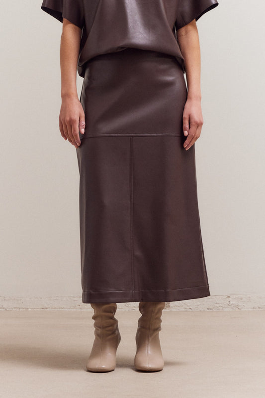 Vegan Leather Pencil Skirt - Espresso