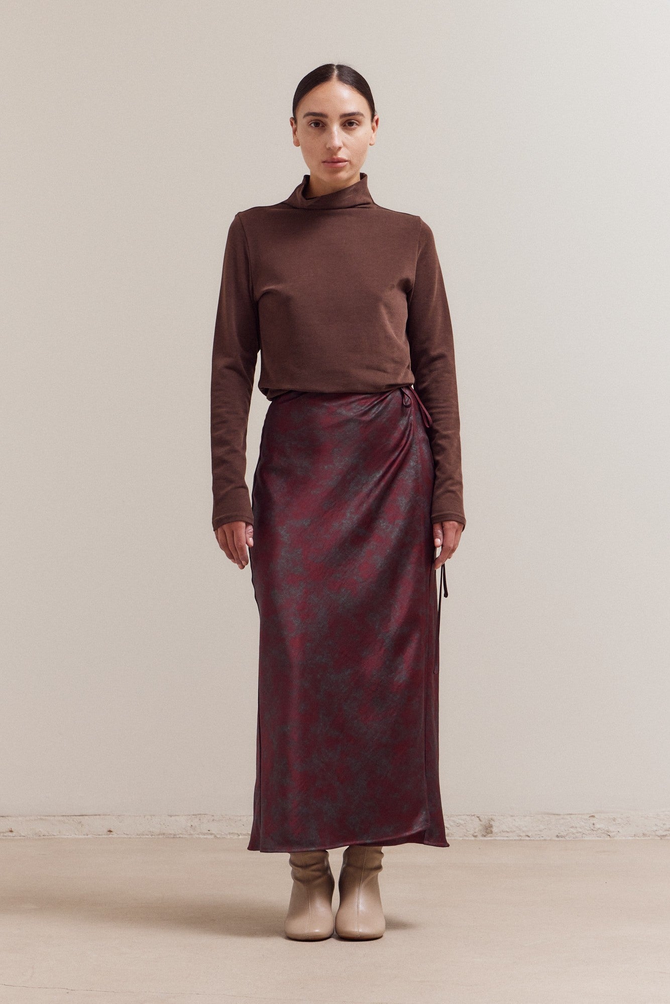 Printed Drape Wrap Skirt - Red Pear