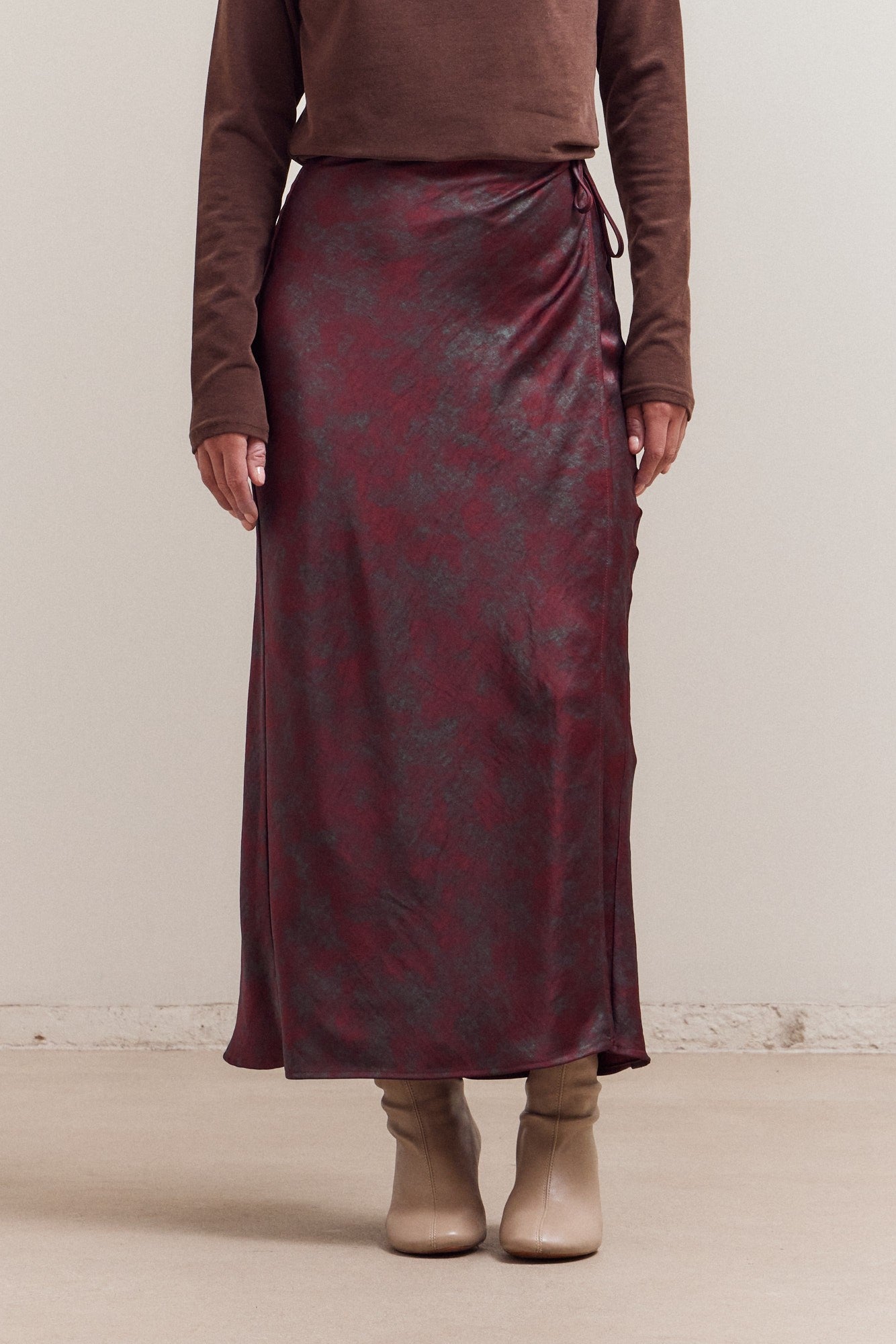 Printed Drape Wrap Skirt - Red Pear