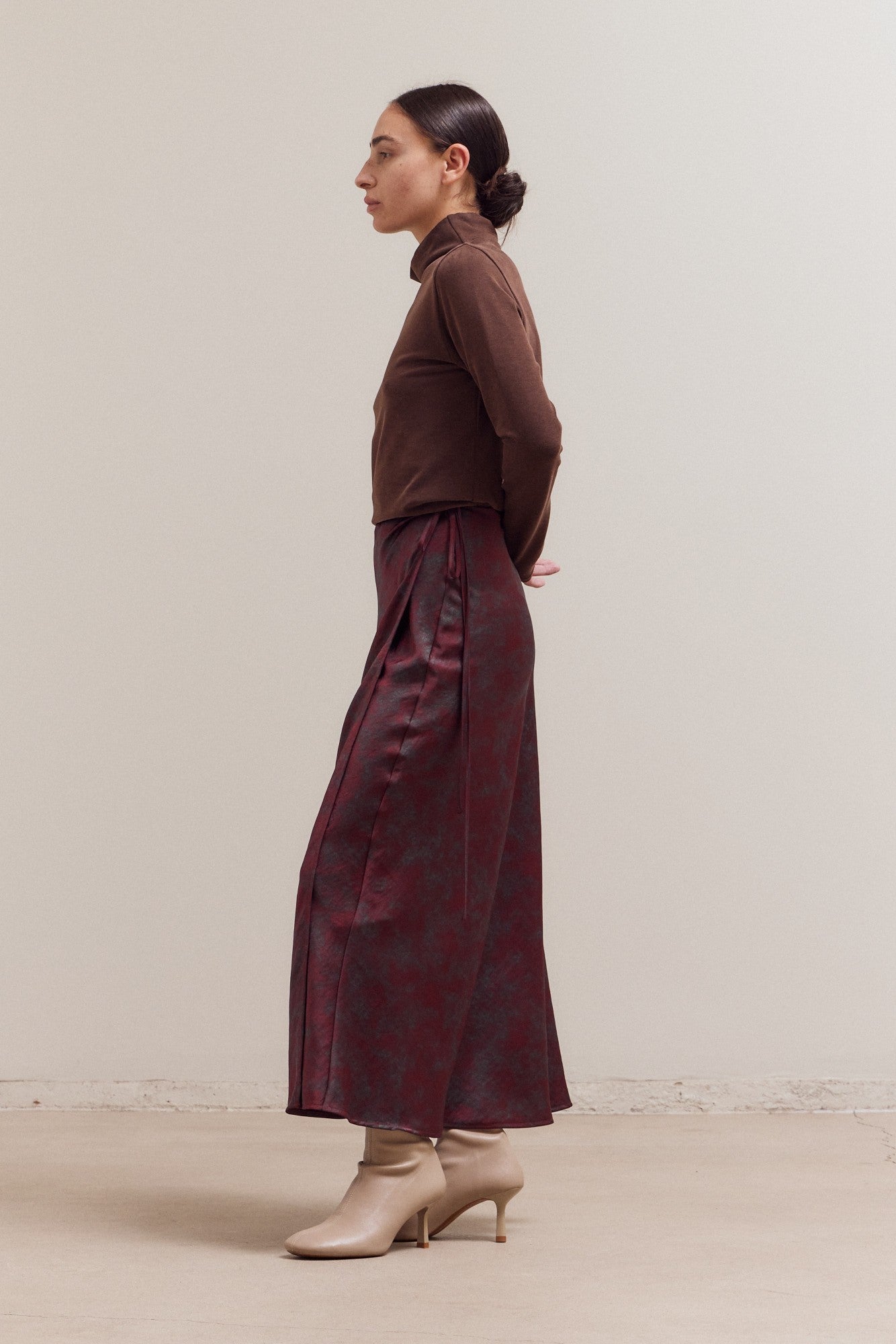 Printed Drape Wrap Skirt - Red Pear