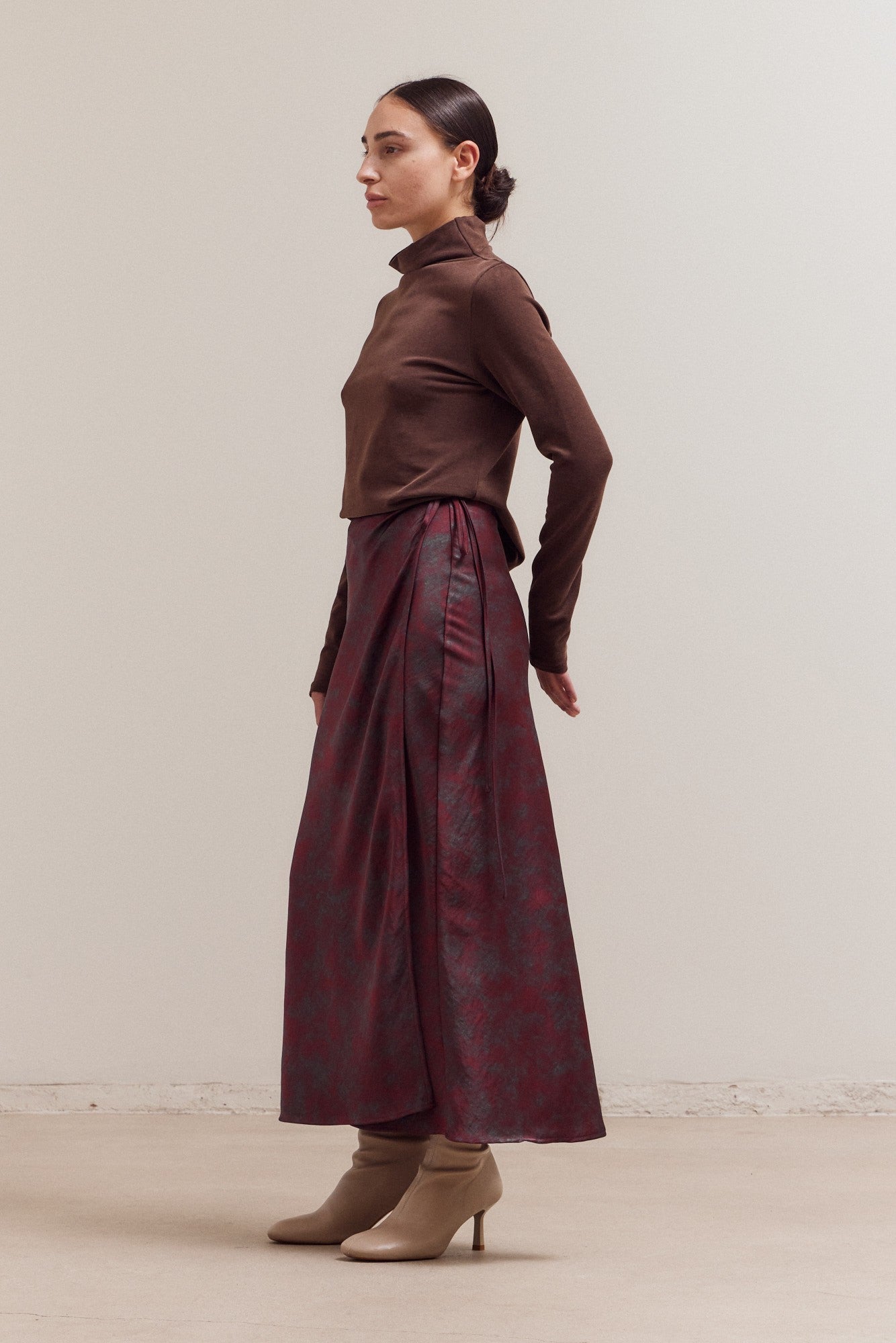 Printed Drape Wrap Skirt - Red Pear