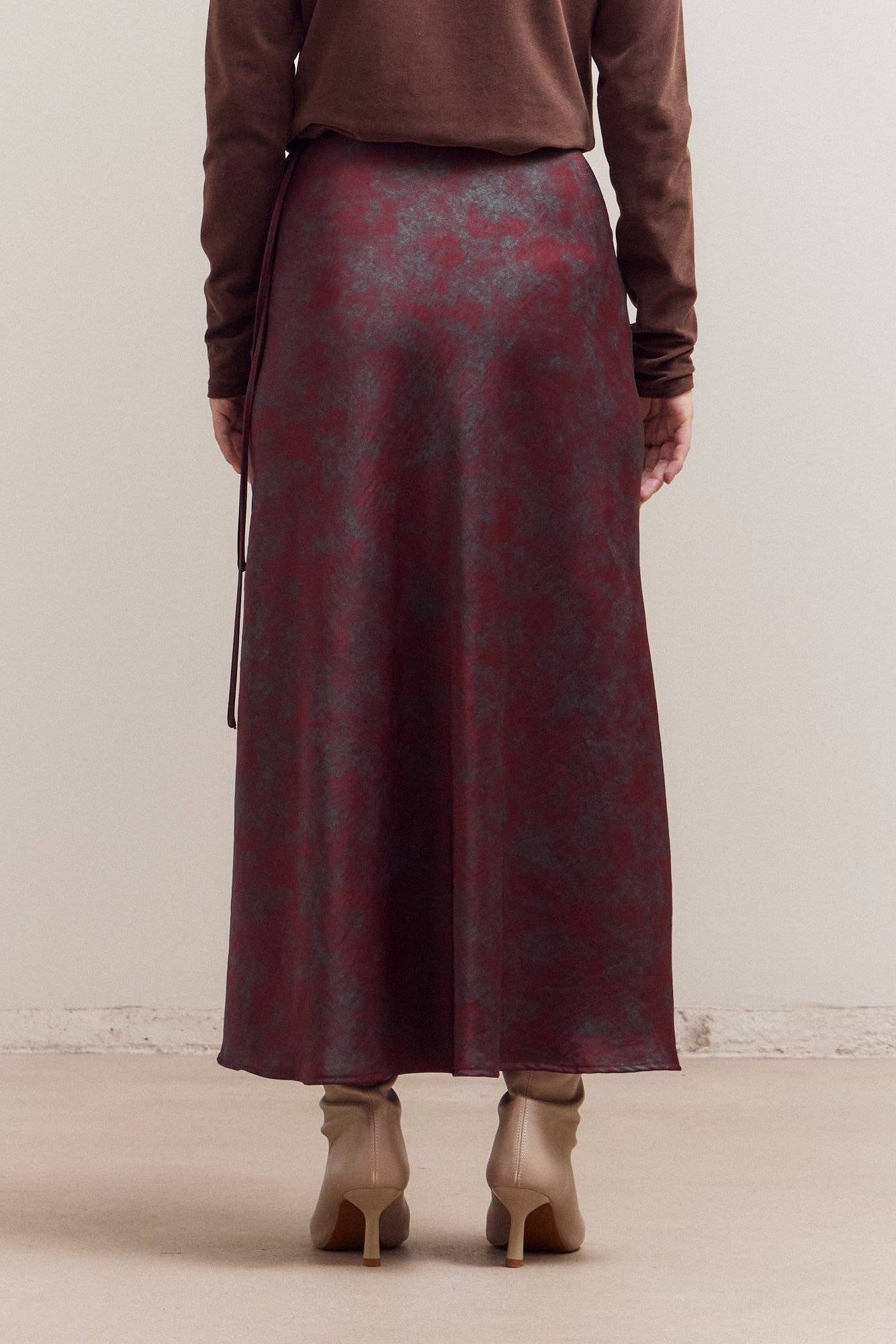 Printed Drape Wrap Skirt - Red Pear