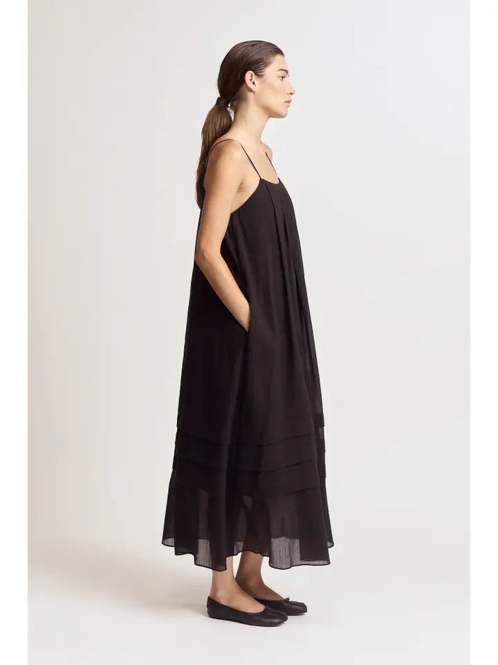 Pleated Cotton Maxi - Black
