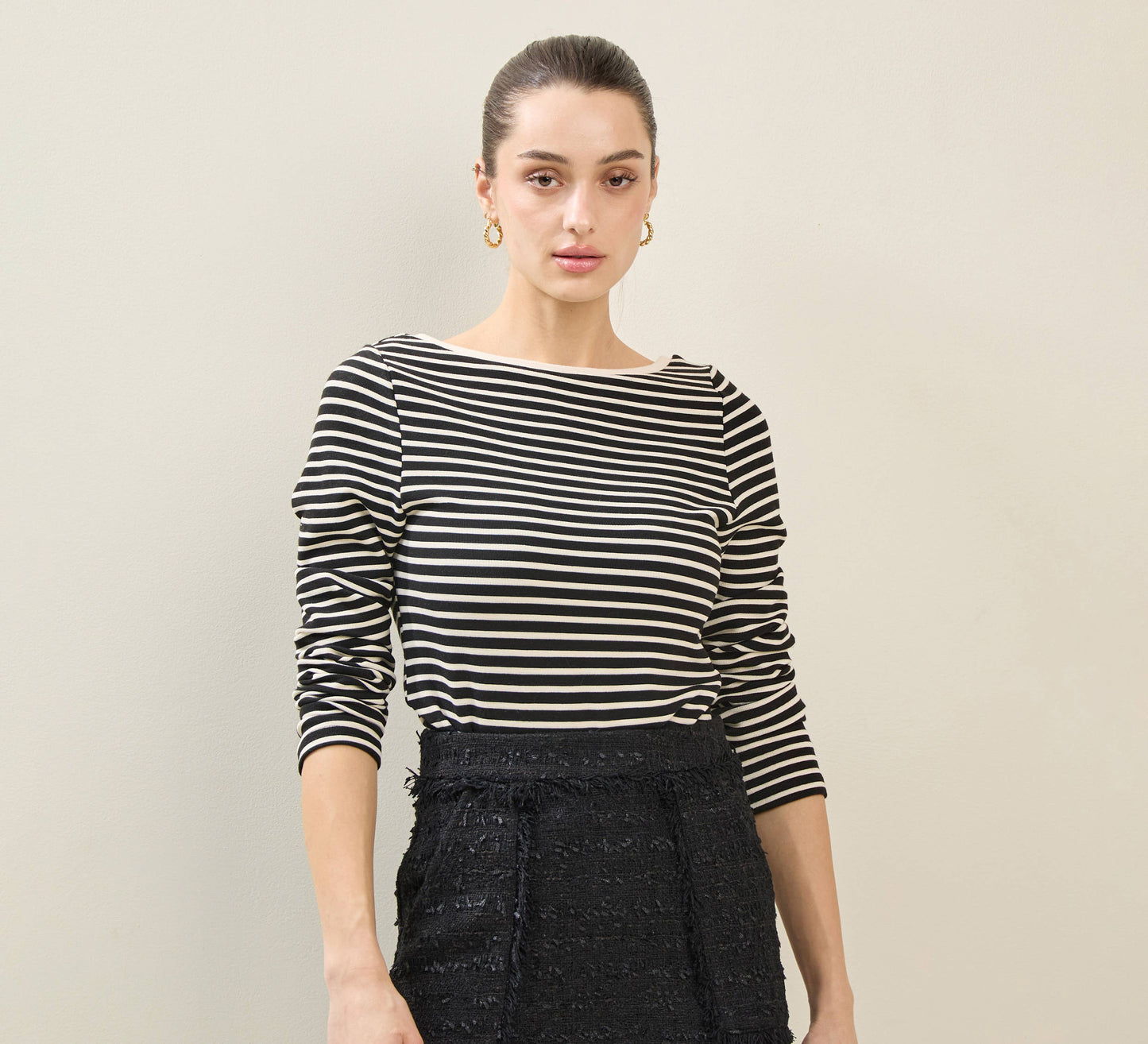 Black & Ivory Striped Mini Back Bow Top