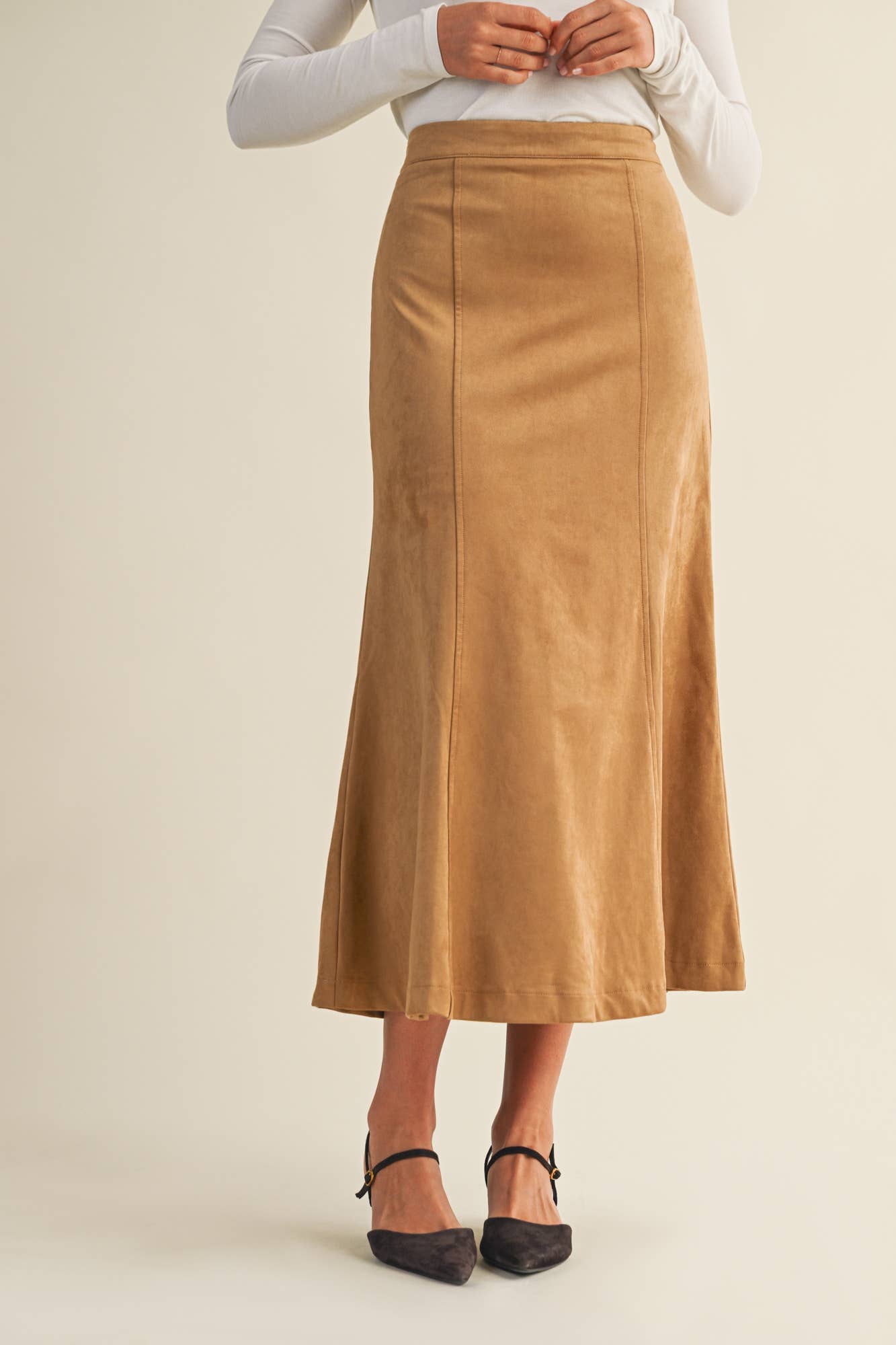 SUEDE FLUTED GORE HEM SKIRT