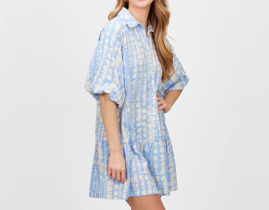 Geometric Print Puff Sleeve Dress