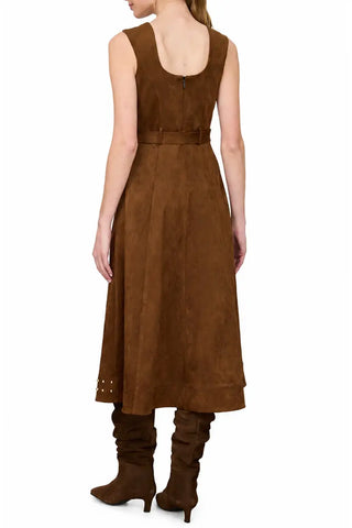 Stud Sleeveless Faux Suede Maxi Dress