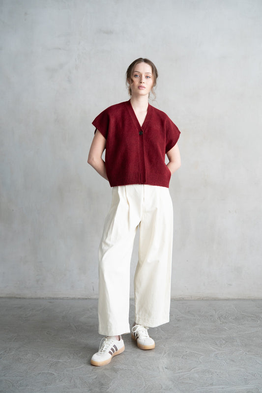 Burgandy V-Neck Single Button Sweater Vest