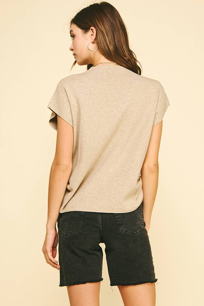 Taupe Sweater w/side Shirring Detail