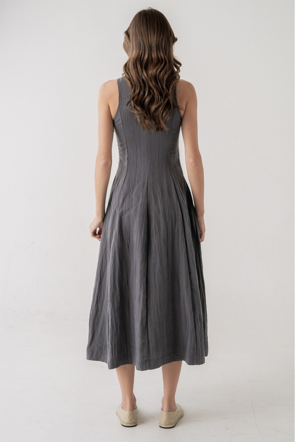 Sleeveless Flowy Midi Dress - Stone Grey
