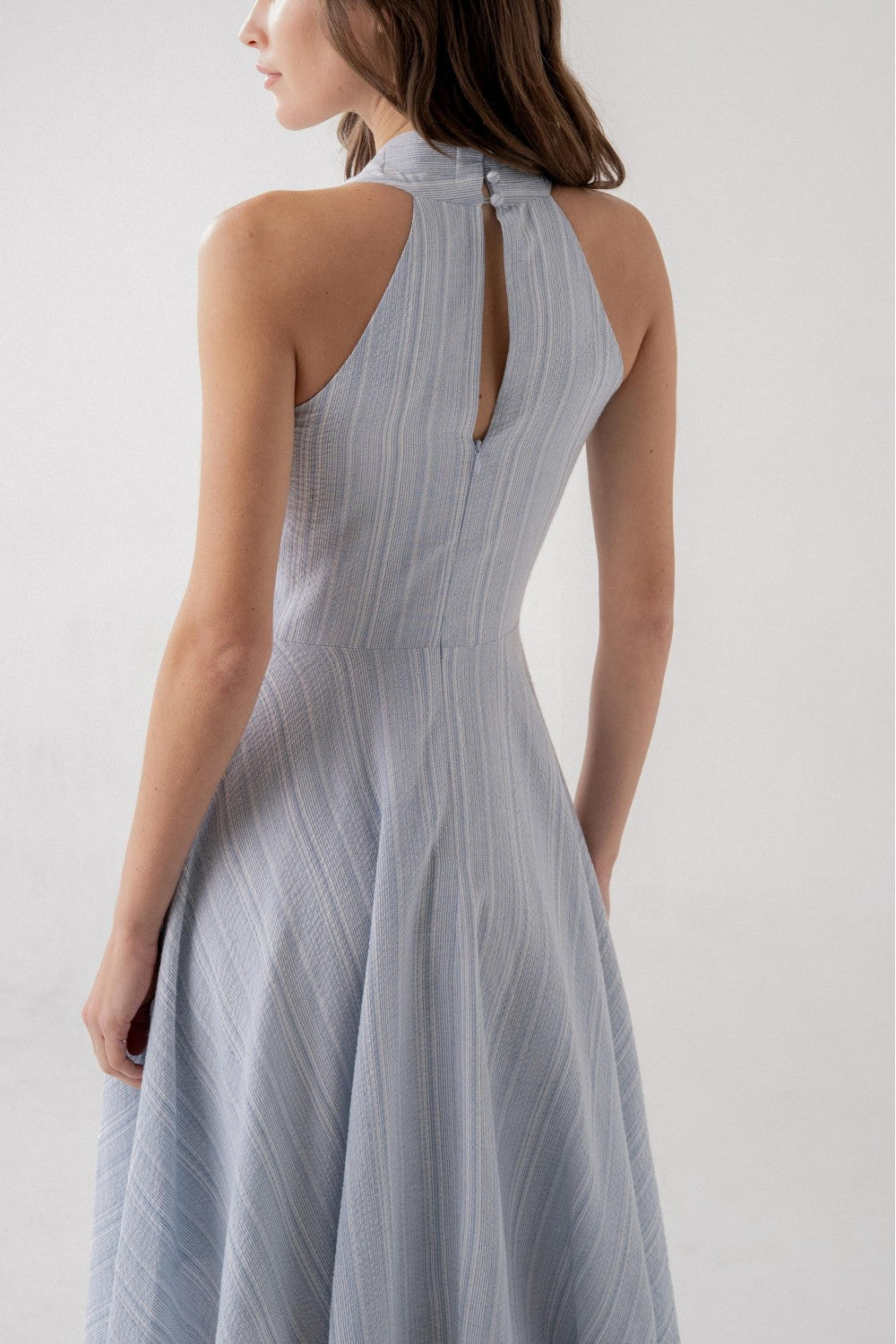 Halter Midi Dress - Light Blue Stripe