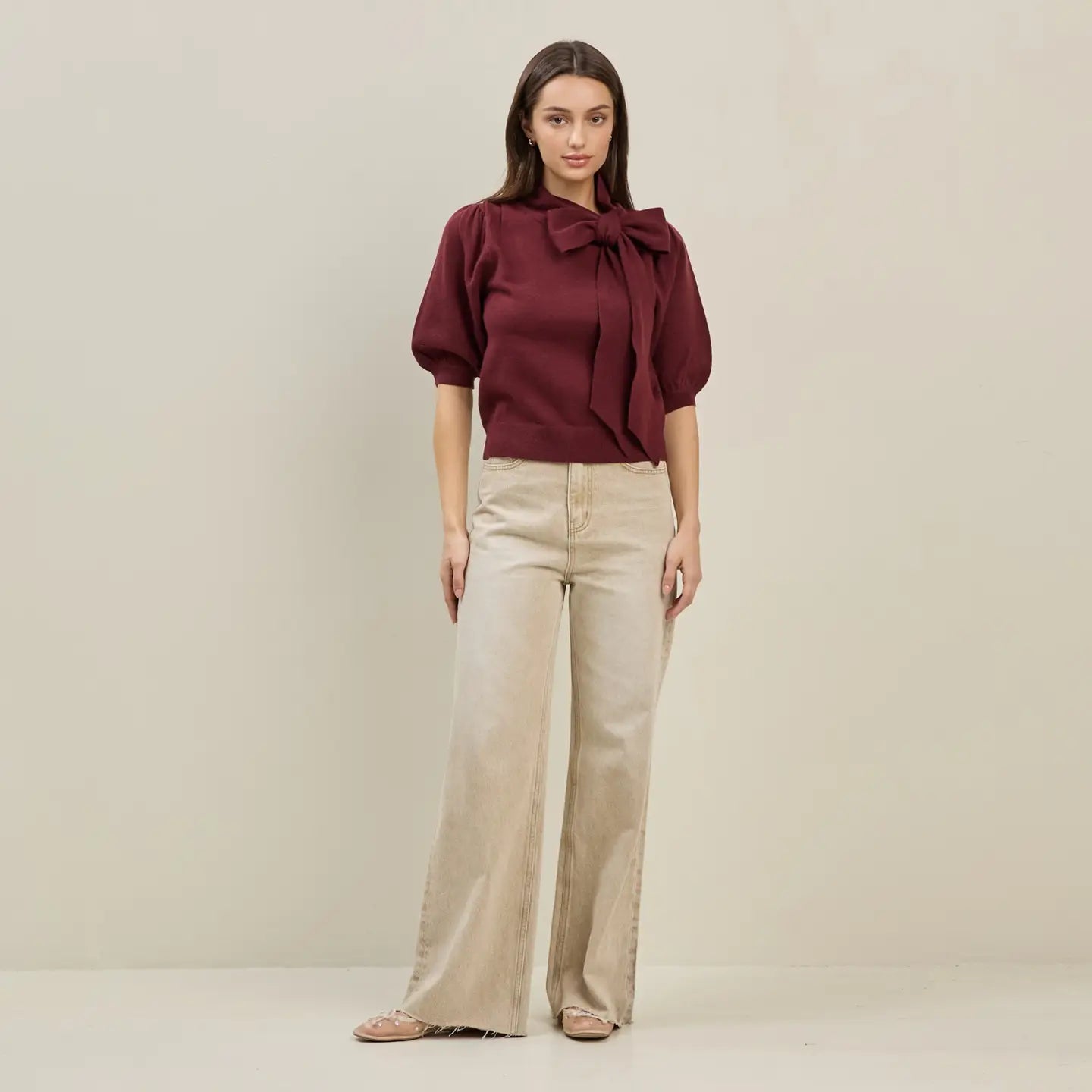 Maroon Bow Sweater Top