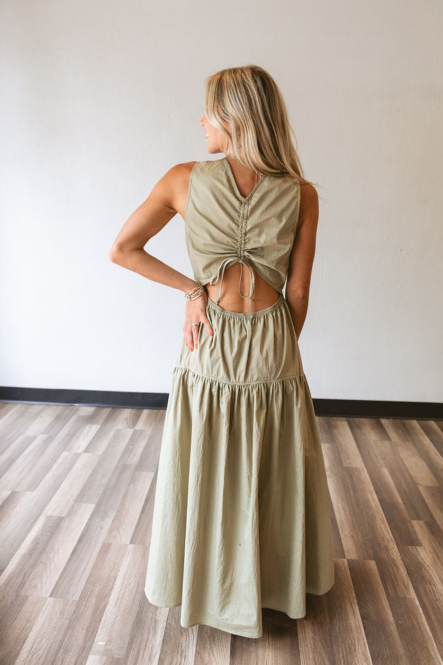 Sleeveless Tiered Dress w/Back Ruched Detail