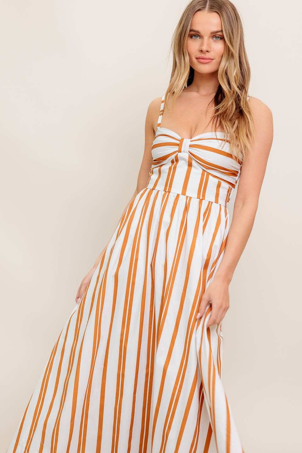 Ivory & Brown Stiped Midi Dress