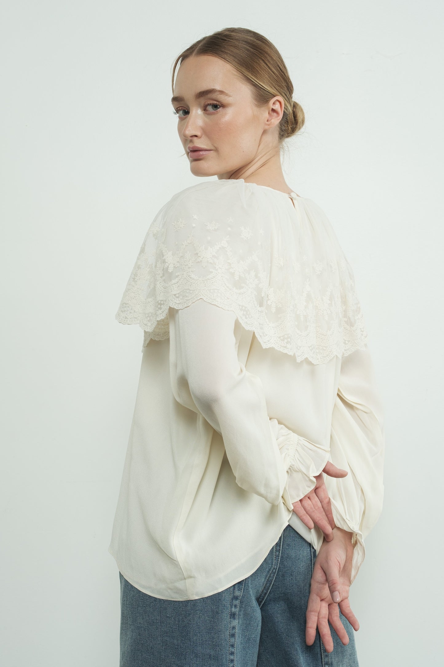 Cream Lace Cape Blouse