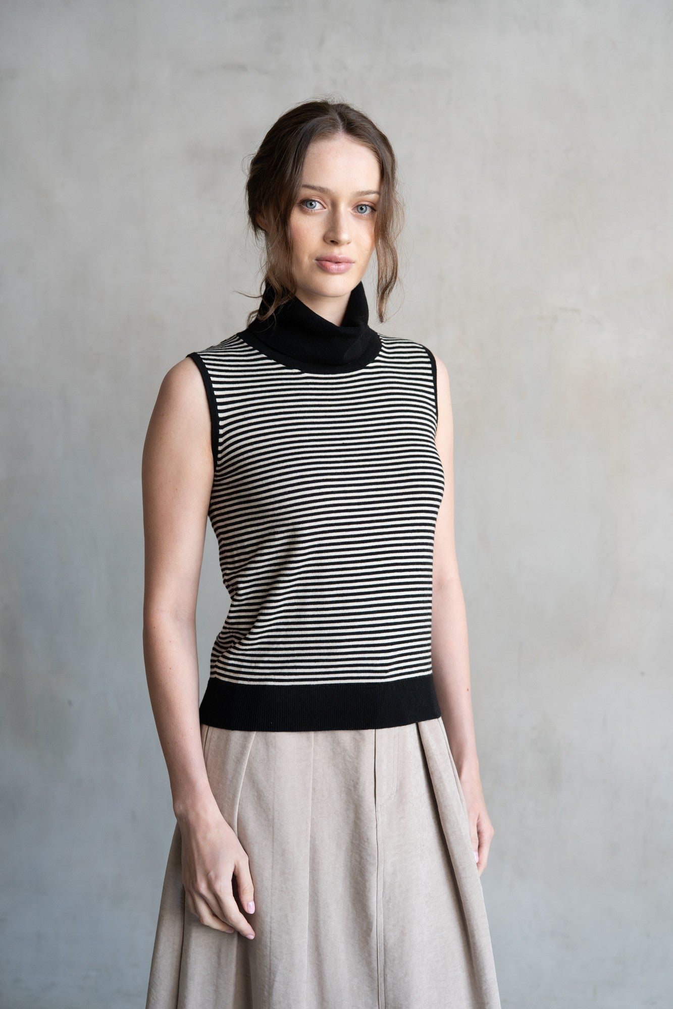 Striped Turtleneck Knit Top