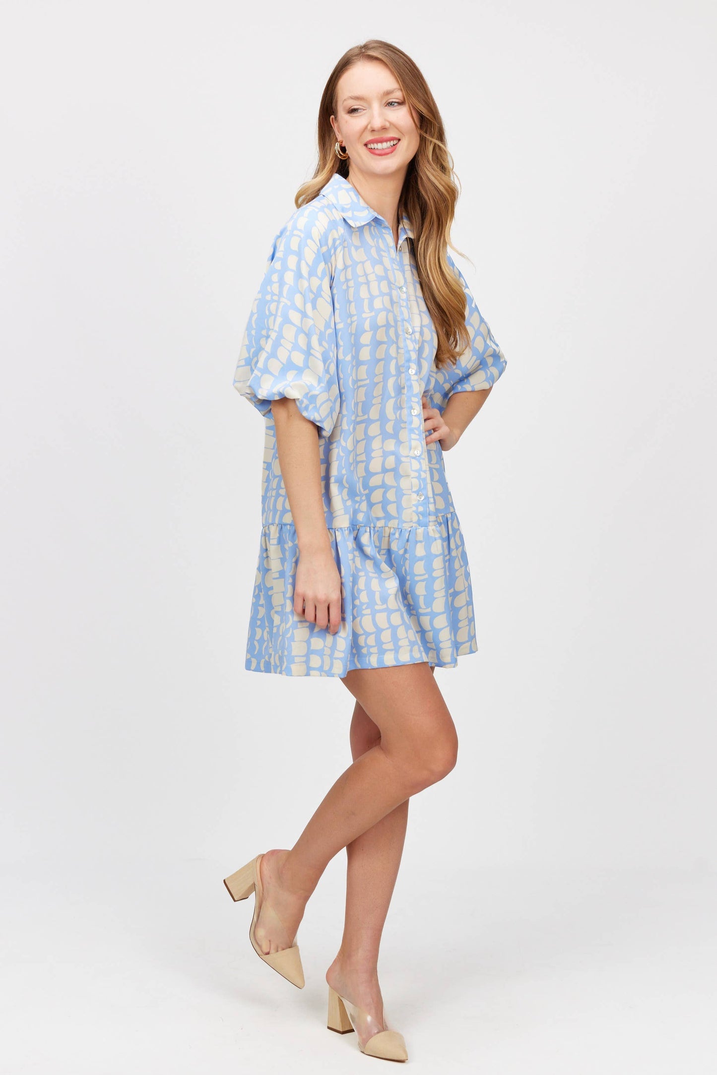 Geometric Print Puff Sleeve Dress