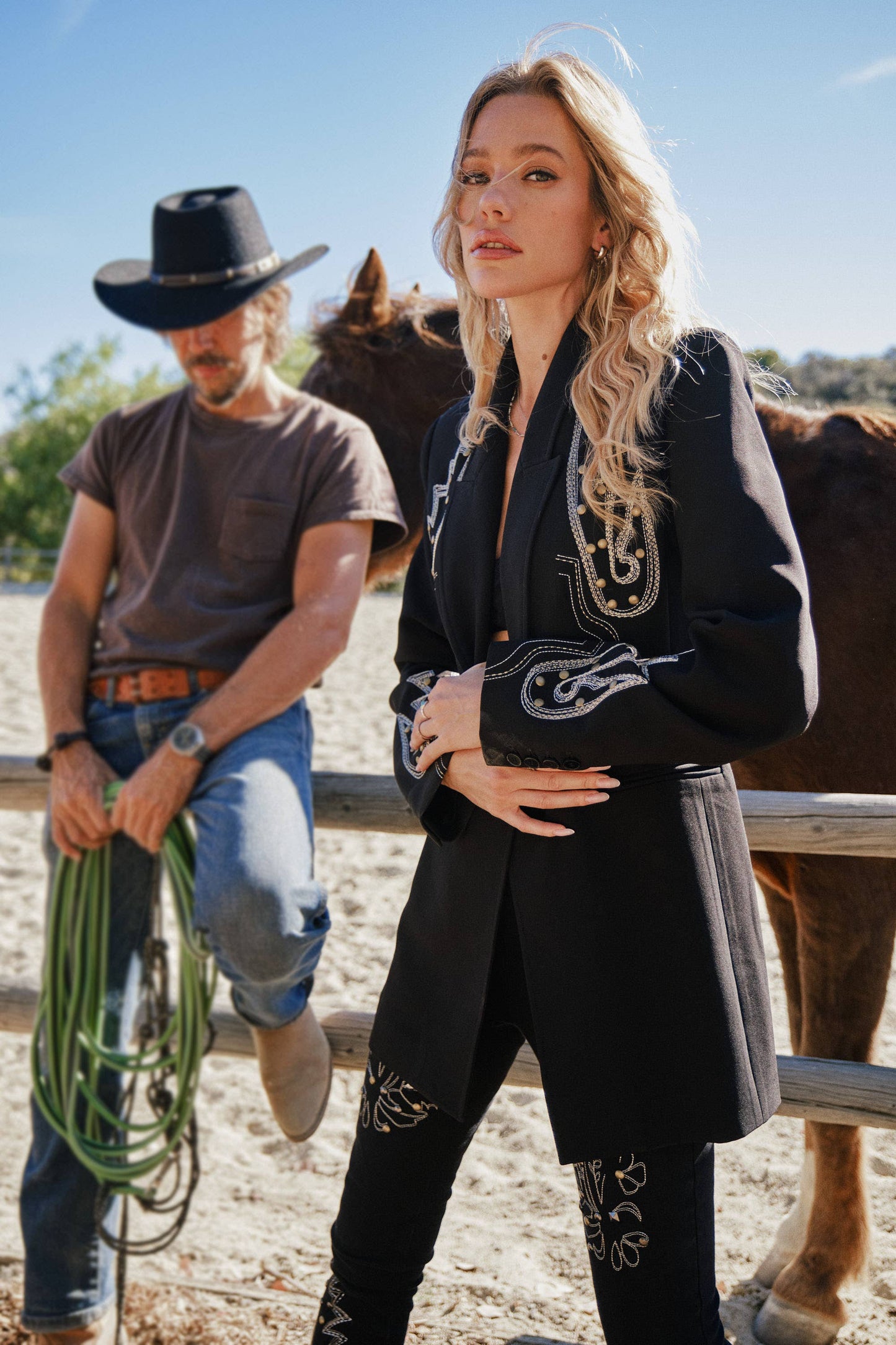 Black Embroidered Tunic Blazer