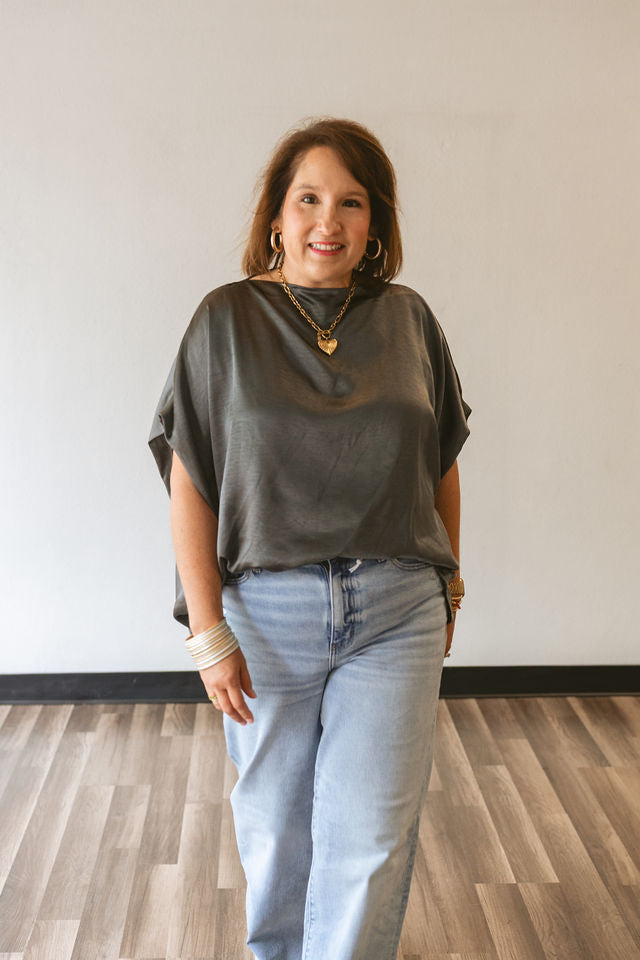 Graphite Draped Loose Fit Top