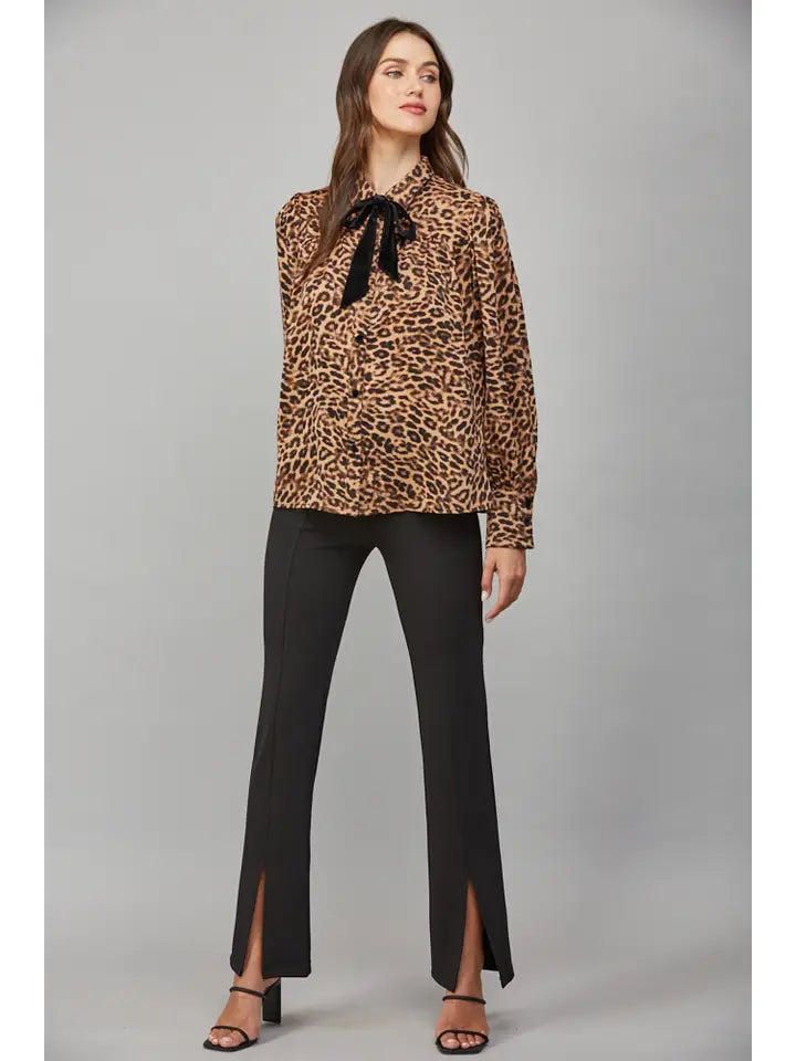 Animal Print Tie Neckline Blouse