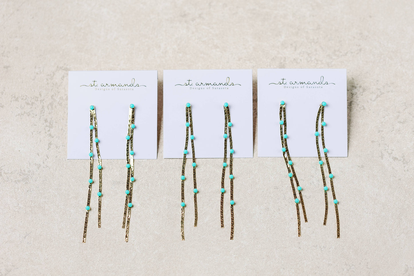 Turquoise Dotted Gold Duster Statement Earrings