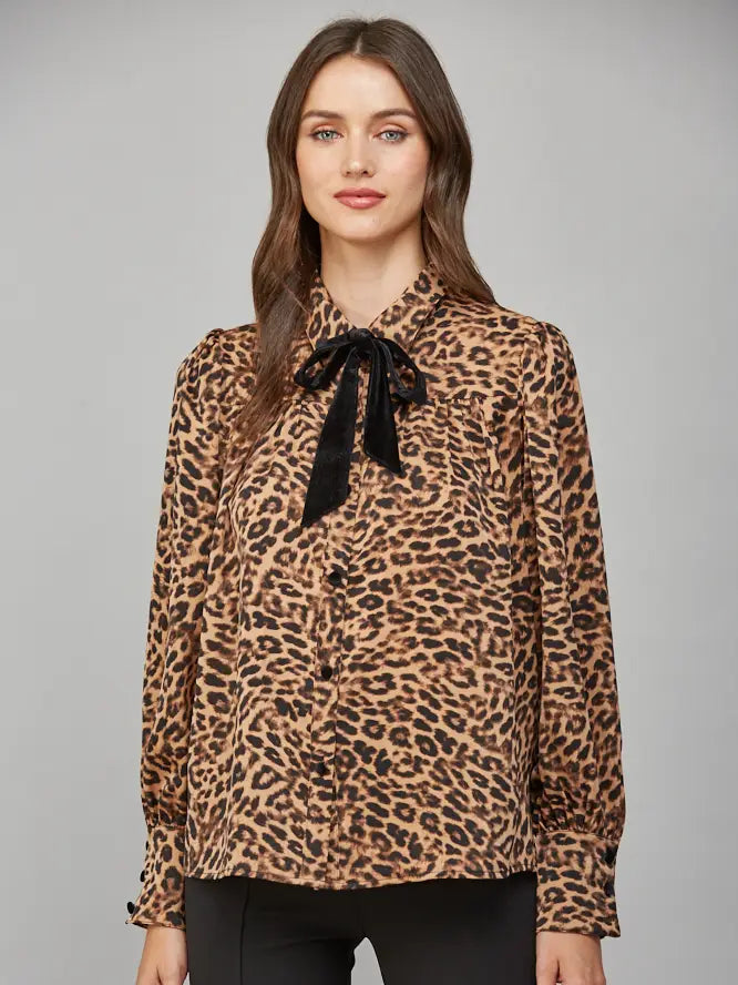 Animal Print Tie Neckline Blouse