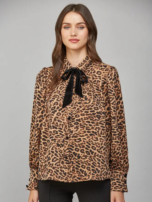 Animal Print Tie Neckline Blouse