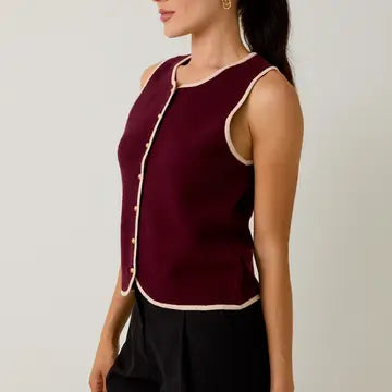 Maroon/Cream Sleeveless Knit Vest