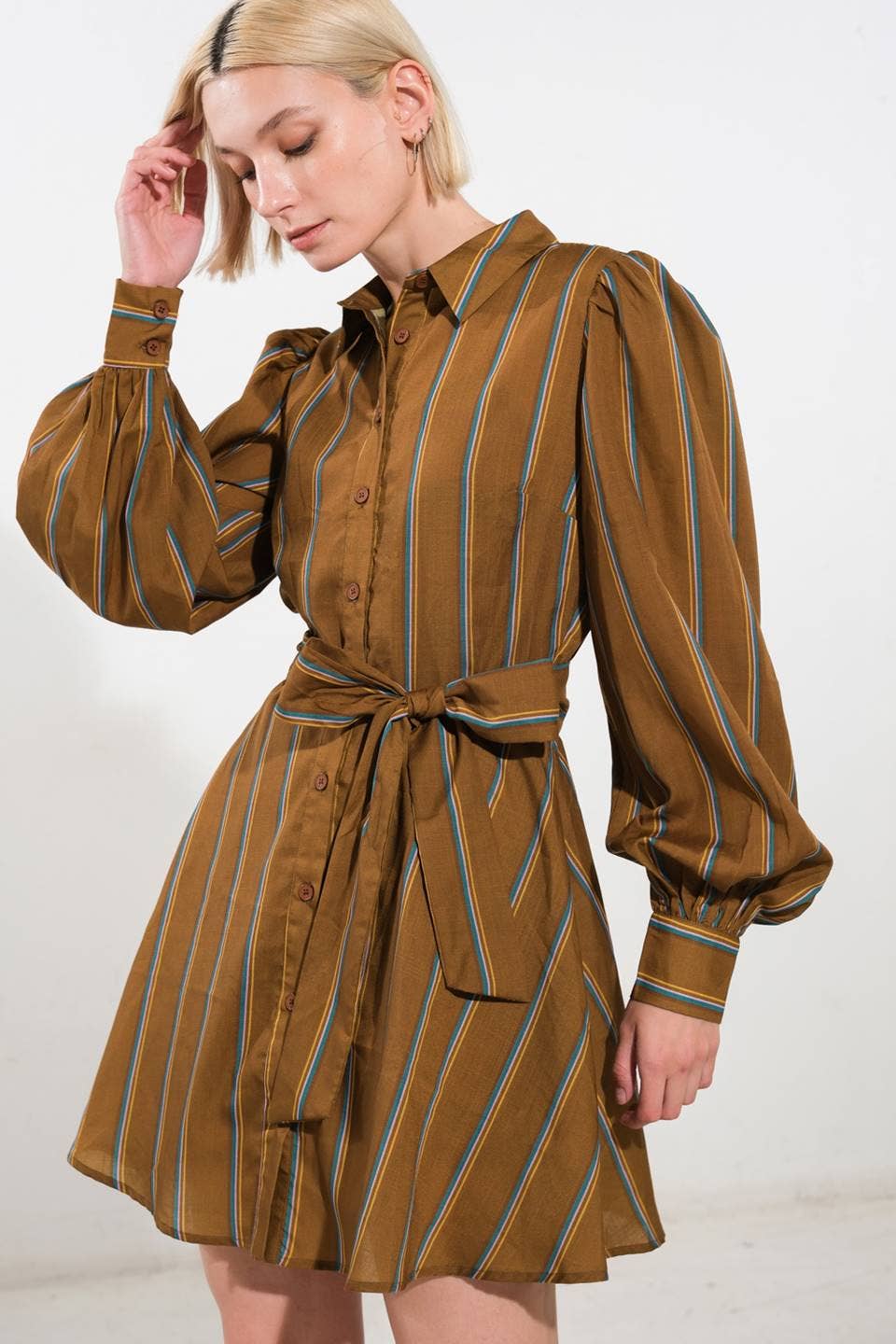 Brown Stiped Mini Dress