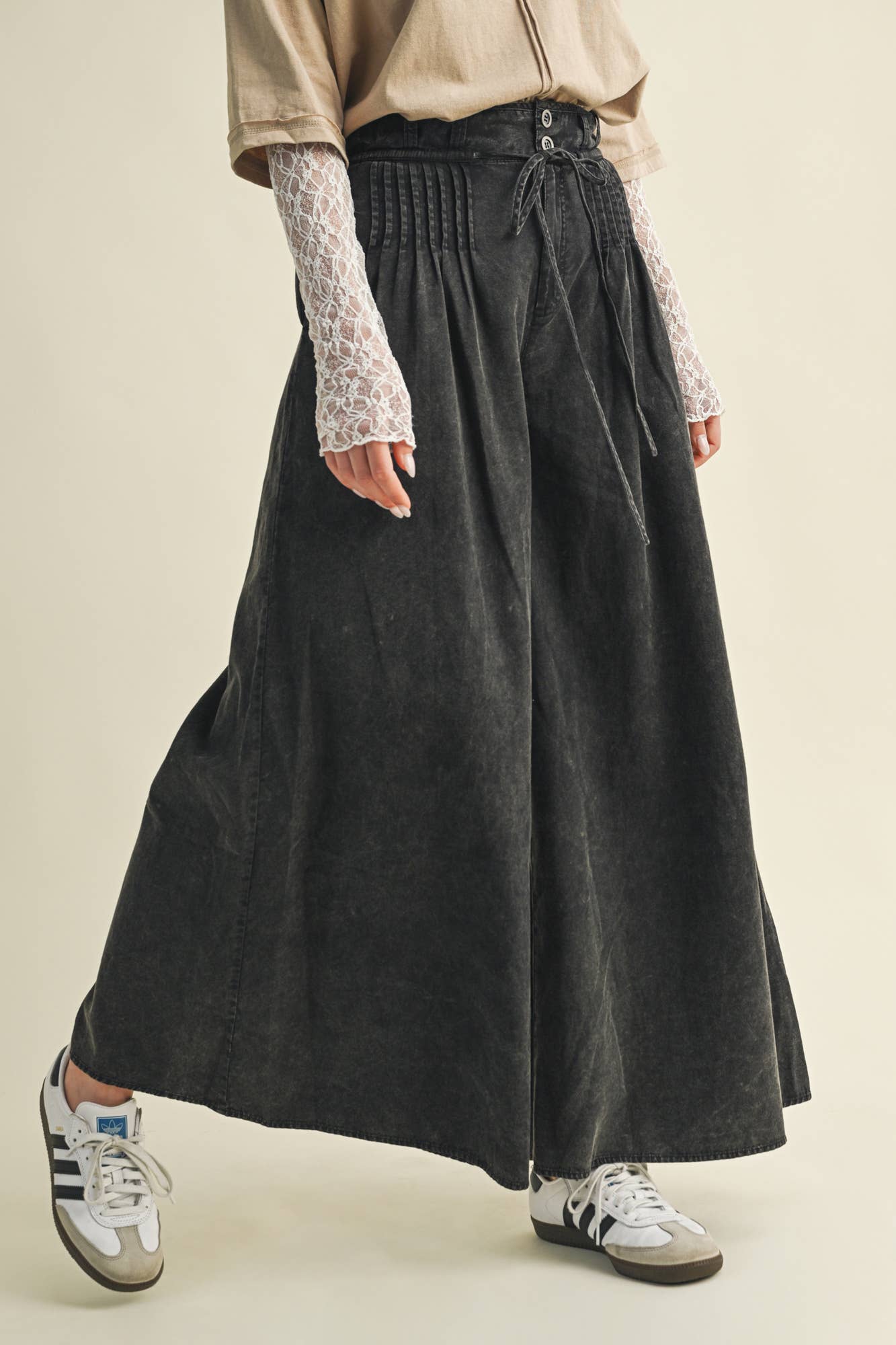 Olive Pintuck Wide Leg Pants