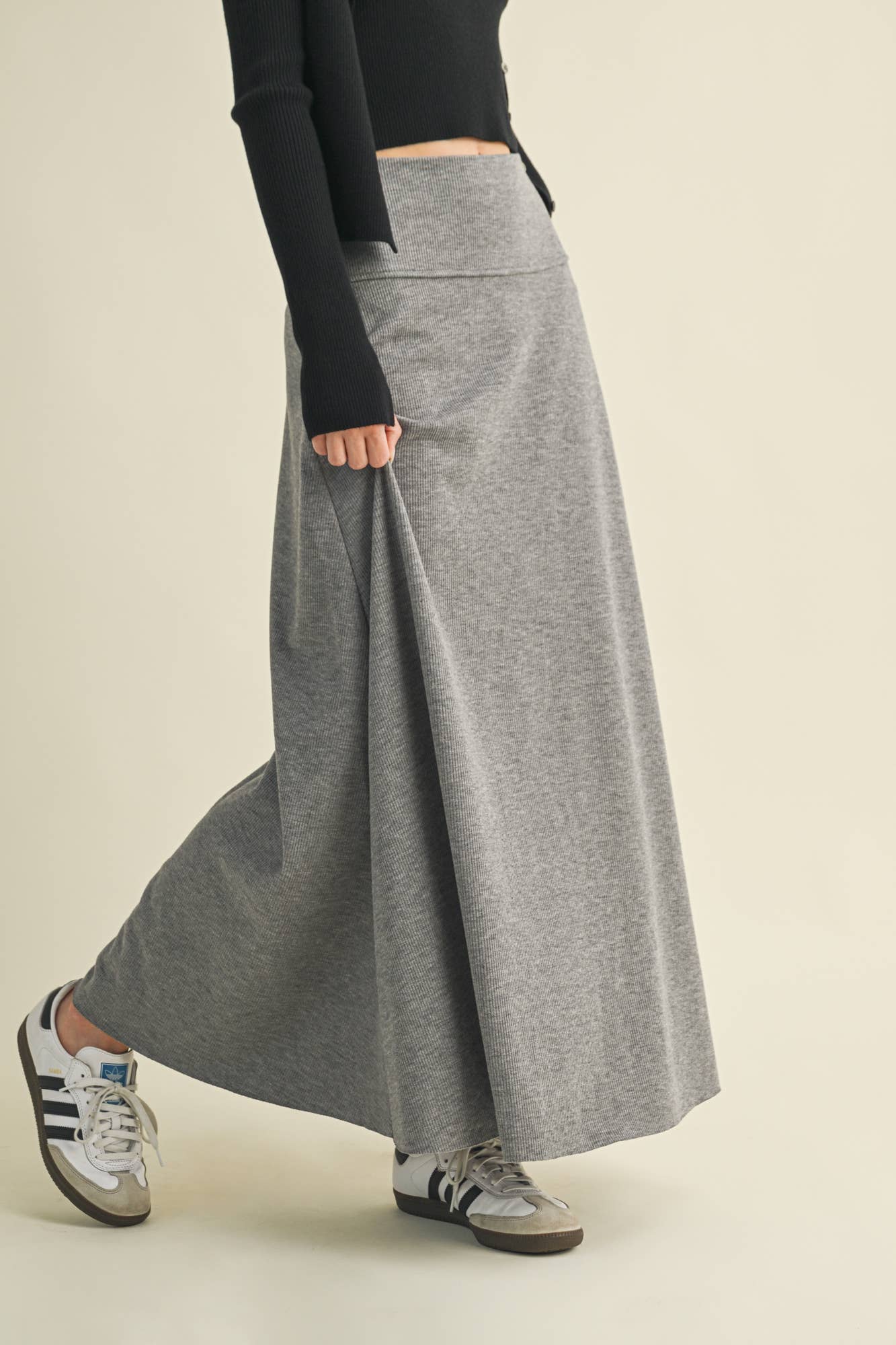 Grey Brushed Rib Maxi Skirt