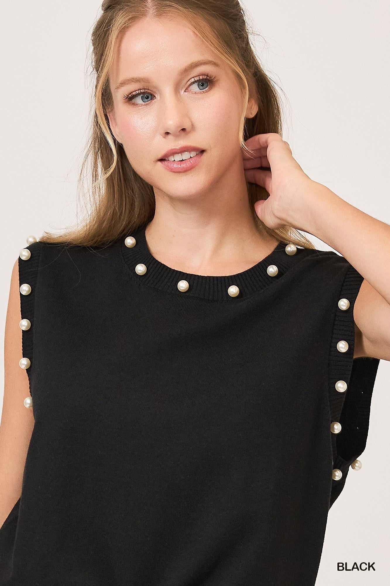 Black Pearl Detail Sleeveless Top