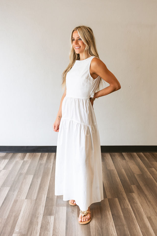 Sleeveless Tiered Dress w/Back Ruched Detail