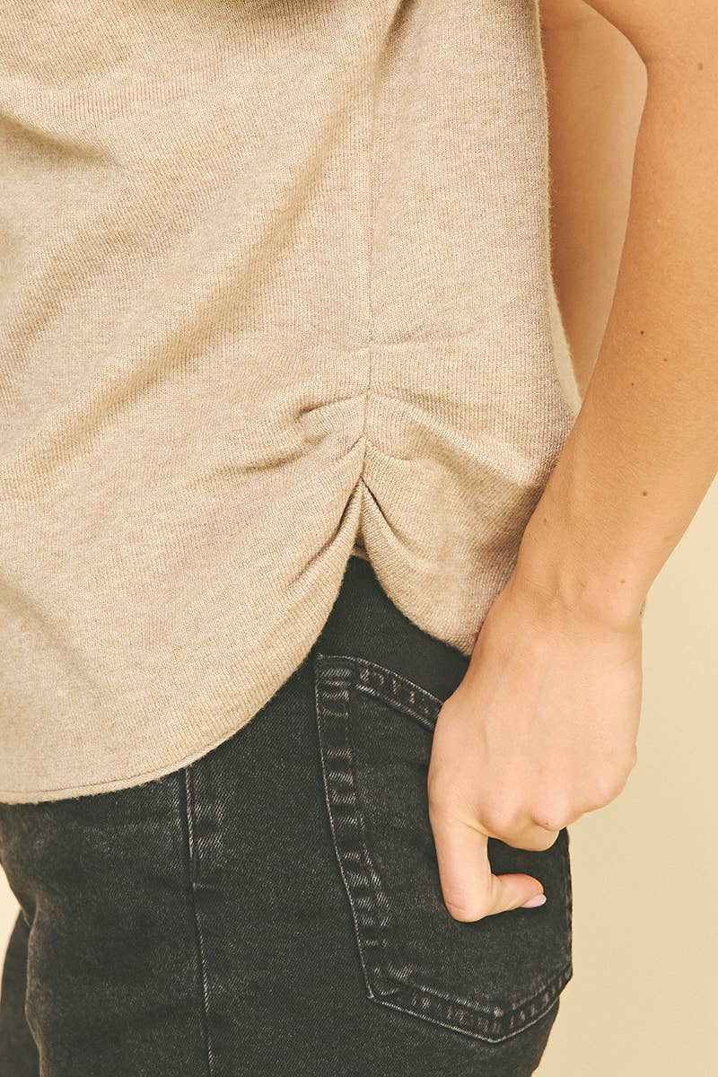 Taupe Sweater w/side Shirring Detail