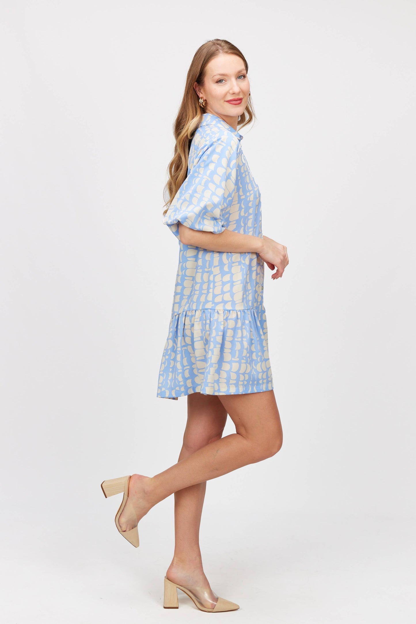 Geometric Print Puff Sleeve Dress