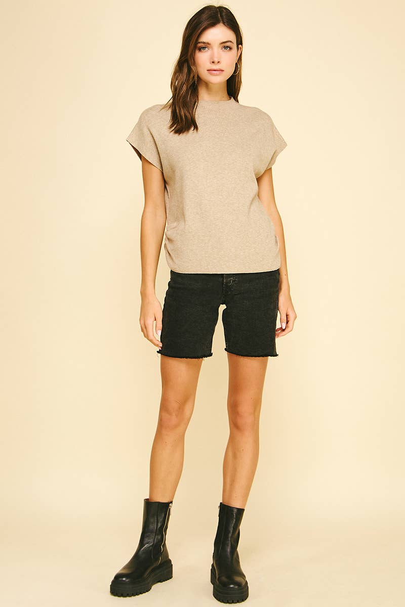 Taupe Sweater w/side Shirring Detail