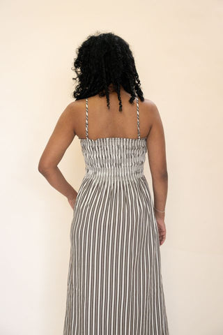 Bianca Shirred Bodice Dress - Java Stripe