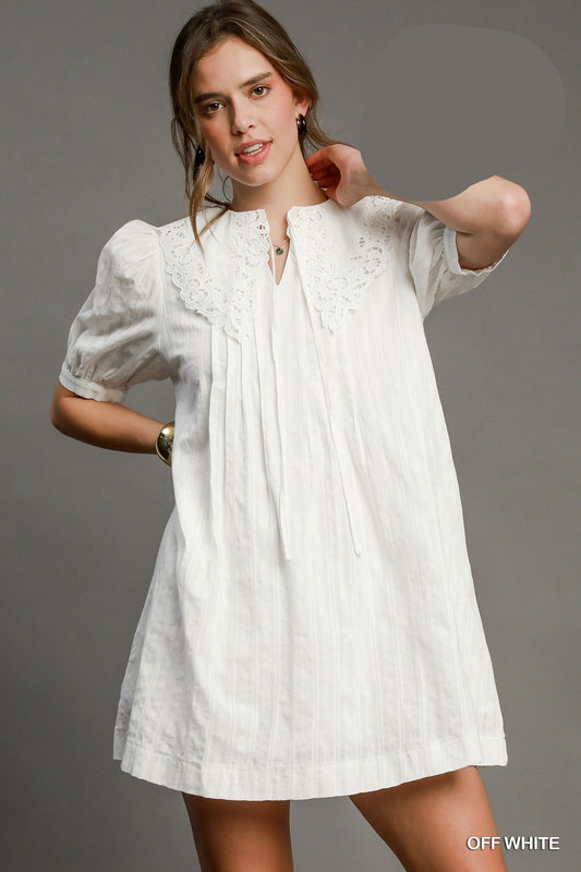 White Eyelet Collard Mini Dress