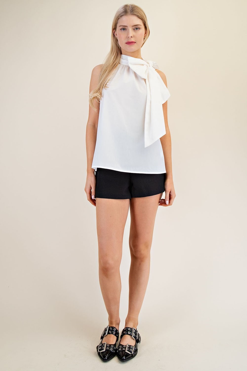 White Halter Bow Top