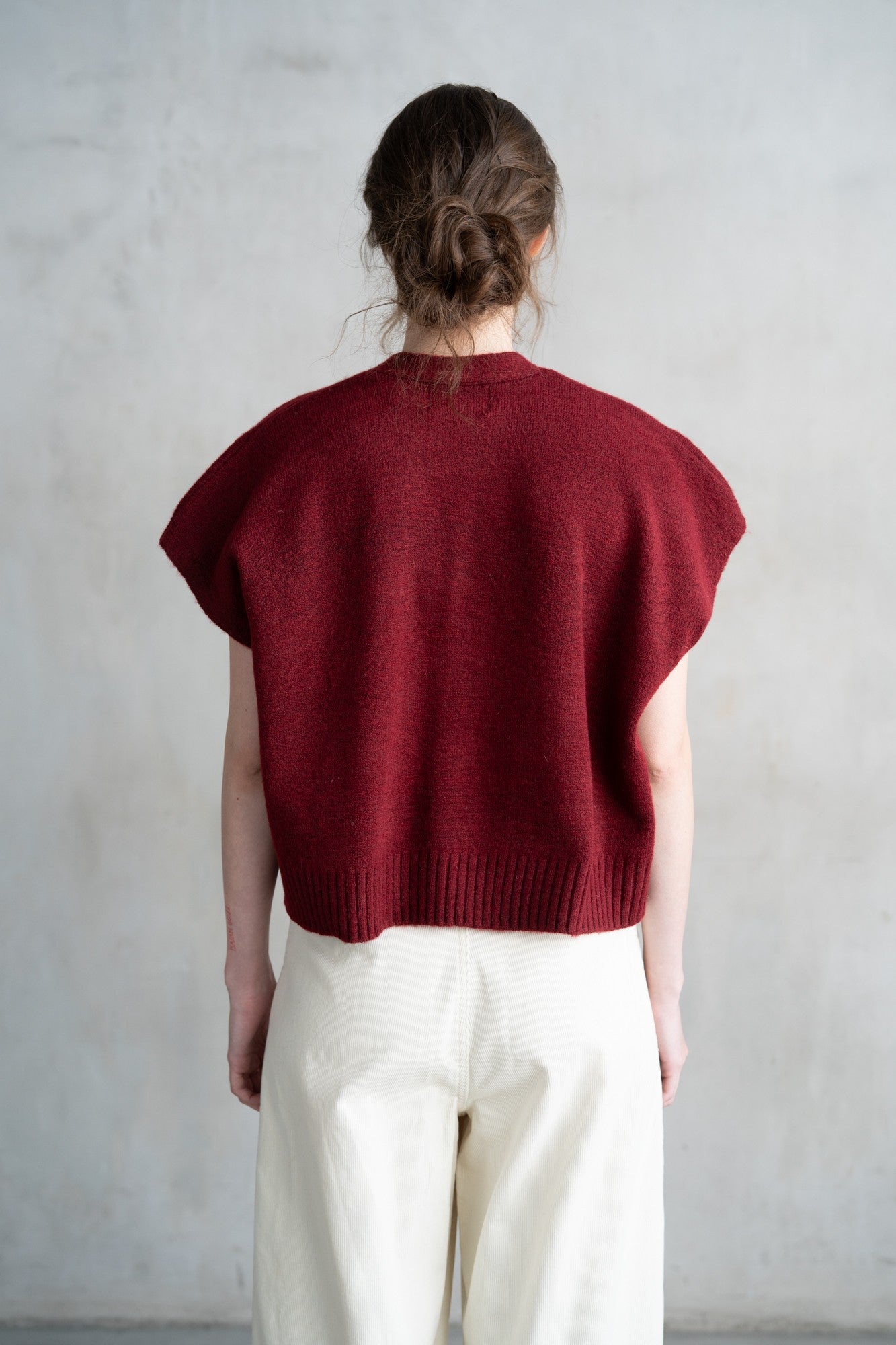 Burgandy V-Neck Single Button Sweater Vest