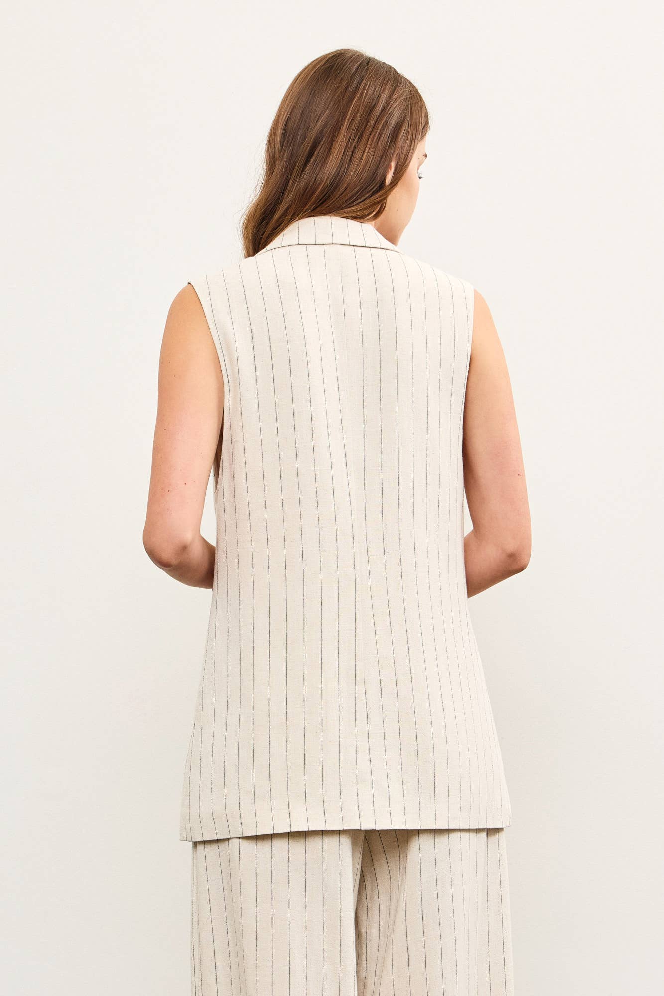 Oatmeal Sleeveless Striped Blazer