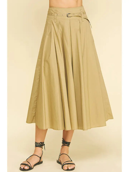Pleated A-Line Midi - Khaki